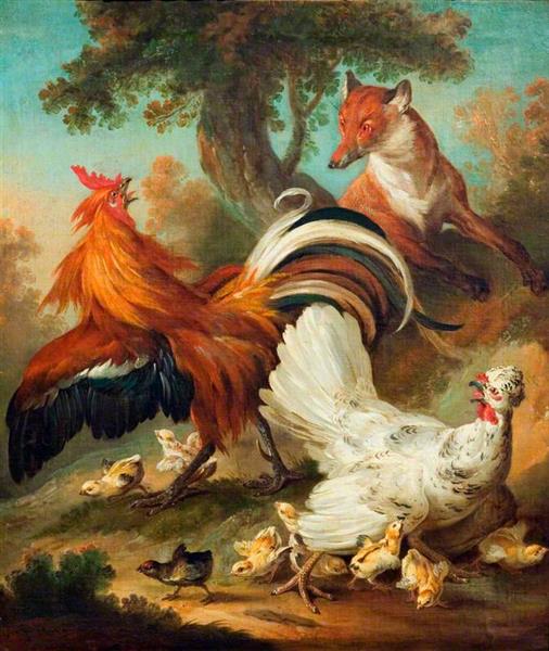 Cock, Hen and Chickens Surprised by a Fox - Jean-Baptiste Oudry