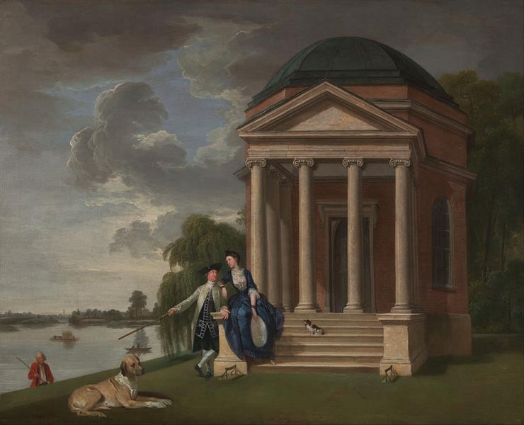 David Garrick and his Wife by his Temple to Shakespeare at Hampton, 1762 - Johann Zoffany