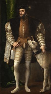 Porträt Karls V. mit Hund - Tizian