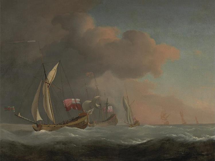 English Royal Yachts At Sea In A Strong Breeze, In Company - Willem van de Velde the Younger