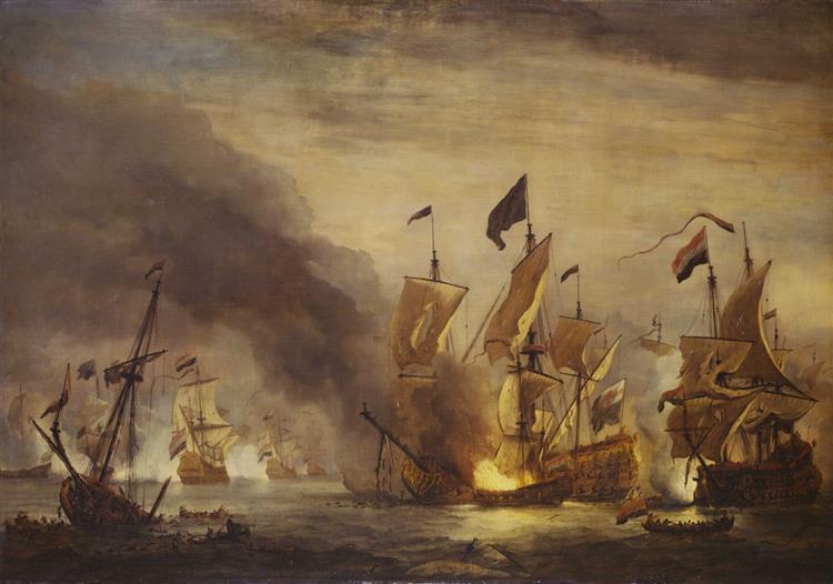 The burning of the Royal James at the Battle of Solebay - Willem van de Velde the Younger