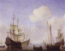 Ships riding quietly at anchor - Willem van de Velde the Younger