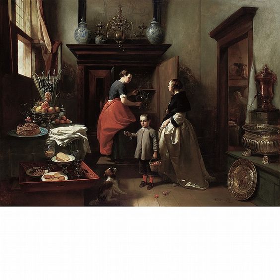 Interior with a Boy Offering a Treat to a Dog - Hubertus van Hove