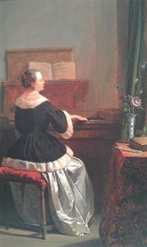 Woman with harpsichord in an interior - Hubertus van Hove