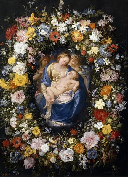 Madonna and Child in a Flower Garland - Jan Brueghel, o Velho