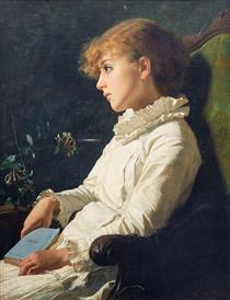 A daydreaming girl with a book by Manzoni in her lap - Luigi Da Rios
