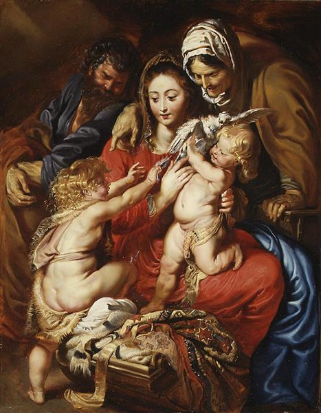 The Holy Family with Saint Elizabeth Saint John and a Dove - 魯本斯