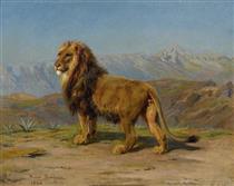 Lion in a Mountainous Landscape - Rosa Bonheur