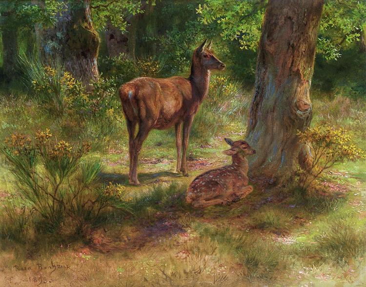 Deer And Fawns In A Wood - Rosa Bonheur