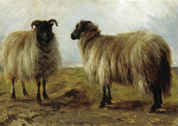 Two Rams in a Landscape - Rosa Bonheur