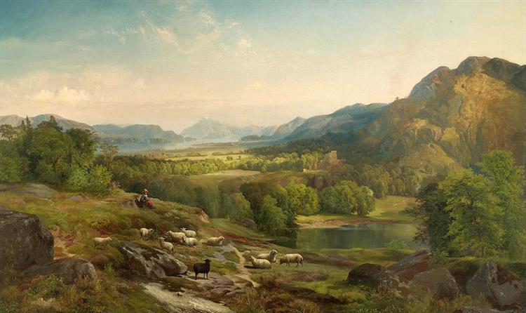 Shepherdess Watching Her Flock, 1867 - Томас Моран