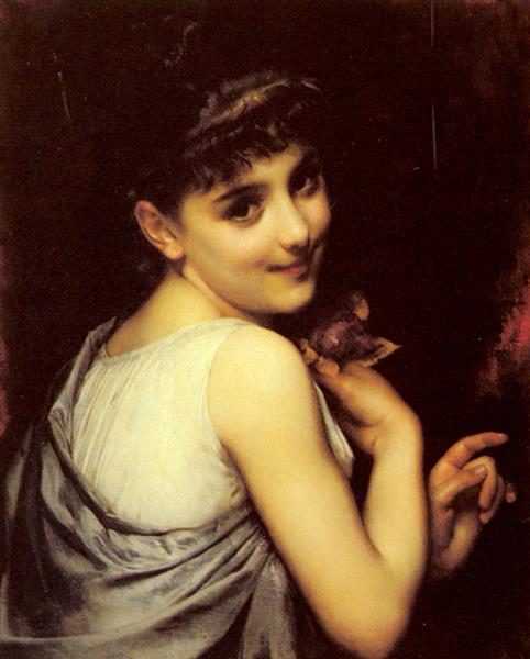 A young beauty holding a red rose - Adolphe Piot
