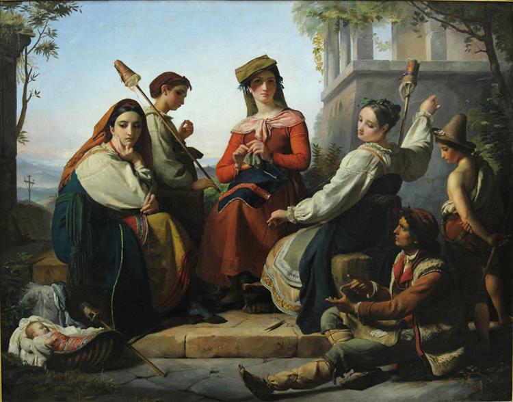 Women spinning in Fondi, 1845 - Франсуа-Жозеф Навез