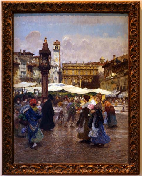 Piazza delle Erbe (Market's square) in Verona, 1903 - Angelo Dall'Oca Bianca