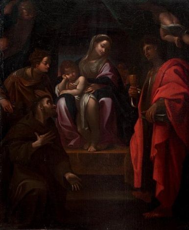 Vierge à lenfant entourée de Saint François et Saint Jean lEvangéliste - Ludovico Carracci