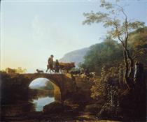 Bridge in an Italian Landscape - Adam Pynacker