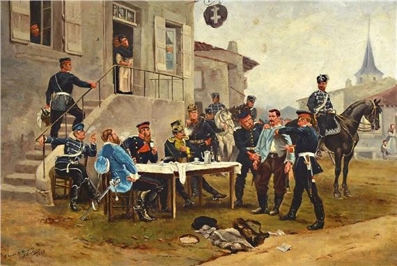 demonstration of a plunder in front of high- ranking Prussian officers - Alphonse-Marie-Adolphe de Neuville