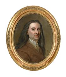 Portrait of a gentleman, bust-length, in a brown coat and open neck white shirt - Godfrey Kneller