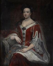 Portrait of a lady, possibly Margaret Cecil, Countess of Ranelagh, seated three-quarter length, in Coronation robes - Godfrey Kneller