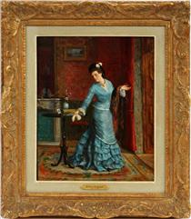 ELEGANT LADY IN BLUE - Gustave Léonard De Jonghe   The Japanese Fan