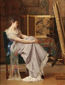 Dreaming in front of the painting - Gustave Léonard De Jonghe   The Japanese Fan