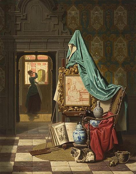 Interior with Still Life - Hendrik Jacobus Scholten
