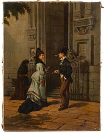 Man in top hat talking to a woman - Ignacio Zuloaga