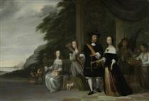 Pieter Cnoll en Cornelia van Nijenrode met hun dochters en slaven - Jacob Jansz. Coeman