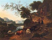 Berglandschaft Mit Vieh Und Landleuten - Jan van der Meer II