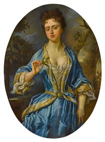 ortrait of a lady, probably Mary Hale, Lady Coke wife of Sir Thomas Coke, three-quarter length - John Closterman