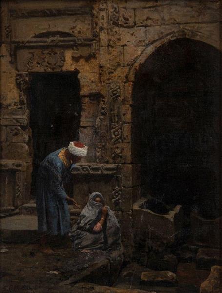A man and woman by a doorway - Leopold Muller