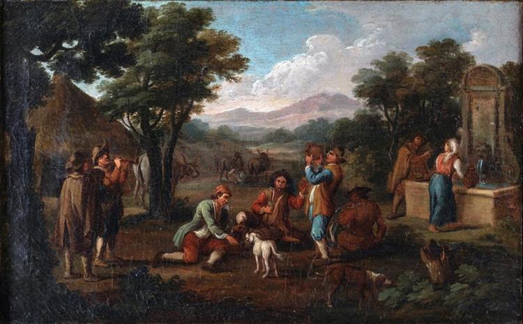Genre scene with settlers and wayfarers - Michelangelo Cerquozzi