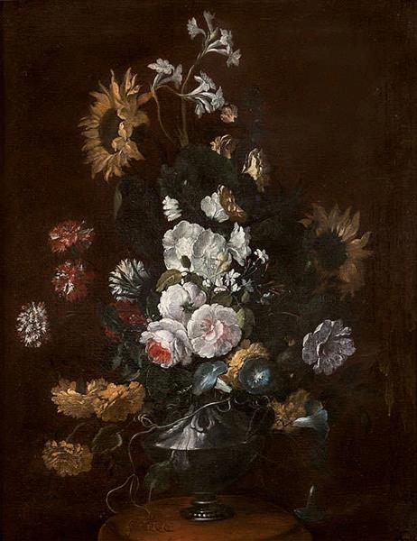 Jarrón con con claveles, rosas y girasoles - Nicolaes van Verendael