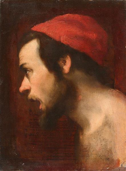Portrait eines Mannes mit roter Kappe - Aniello Falcone