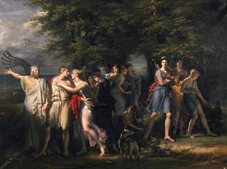 Telemachus leaving Ithaca to search for his father Odysseus at the urging of Mentor - Charles Meynier