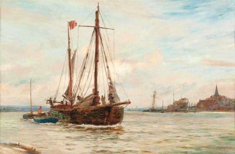 Princess Roma making sail off a small harbour - Charles William Wyllie