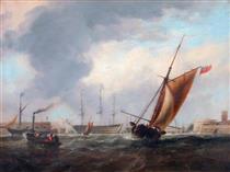 Portsmouth Harbour with the 'Victory' - Edward William Cooke