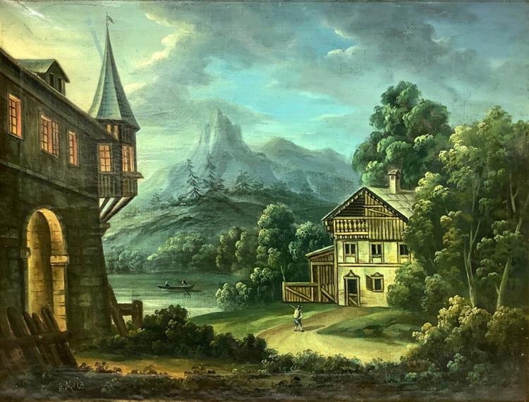 mountain landscape with lake and cottage - Federico Moja