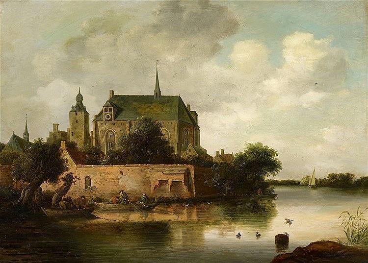 River Landscape with a Boat - Frans de Hulst