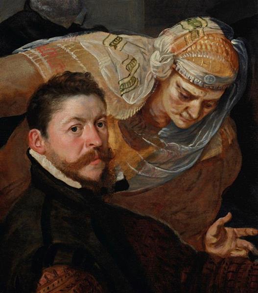 Portrait of an artist, seated, with a woman leaning over his shoulder - Frans Floris de Vriendt