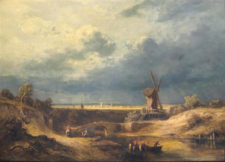 Extensive Landscape with Windmills - Georges Michel