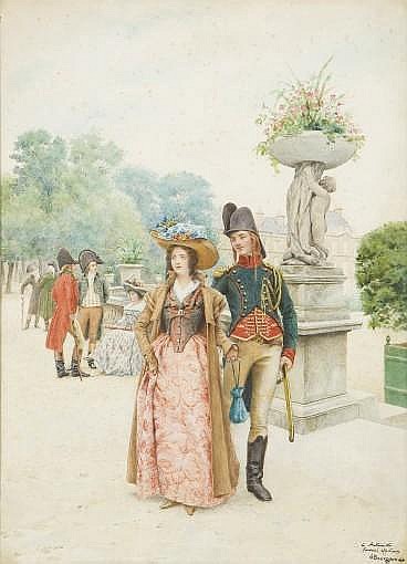 Couple se promenant dans le jardin du Luxembourg à Paris - Gustave Bourgain