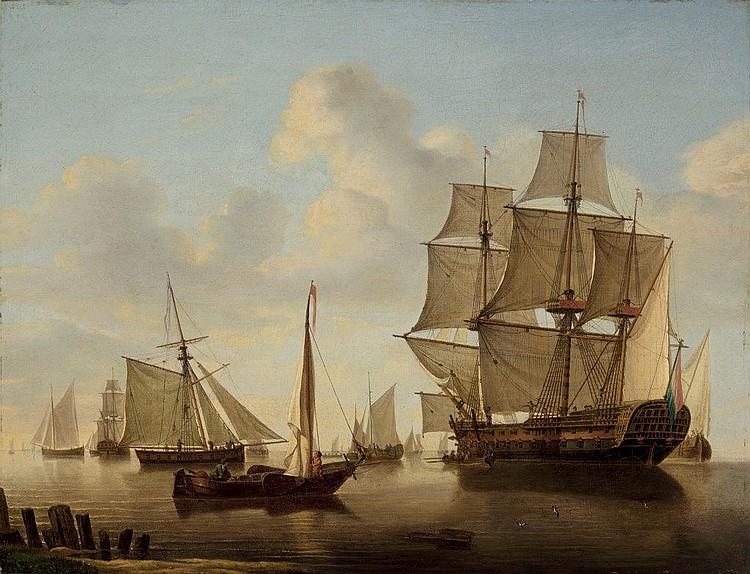 A Dutch two-decker and other ships in a calm sea - Jan Verbruggen