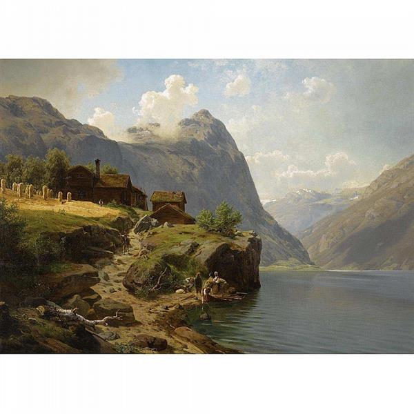FIGURES IN A MOUNTAINOUS RIVER LANDSCAPE - Johan Fredrik Eckersberg
