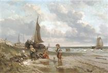 Playing on the beach - Johan Mari Henri ten Kate