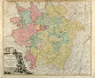 Old coloured map of the Lorraine - Johann Homann