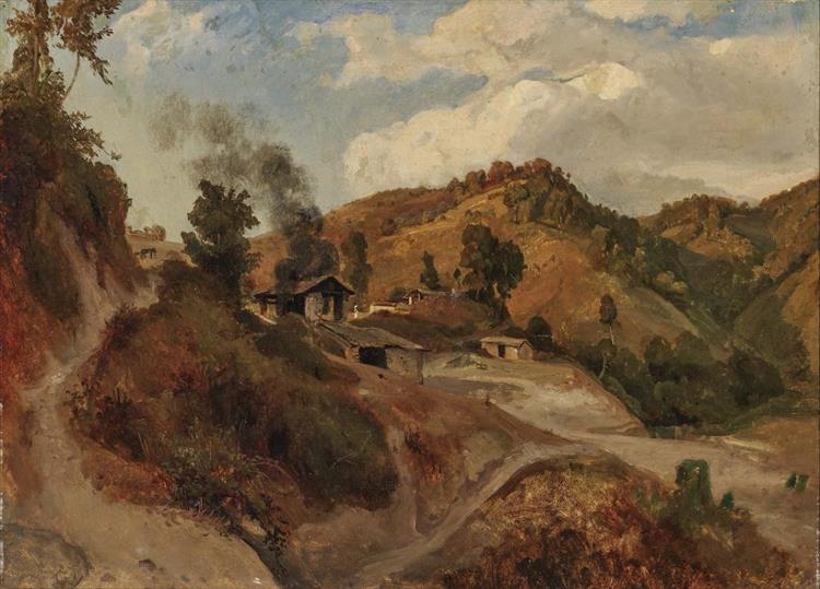 Southern mountain landscape with farmhouses - Johann Wilhelm Schirmer