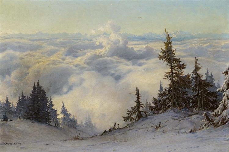 Winter Landscape Over the Sea of Fog - Karl Hauptmann