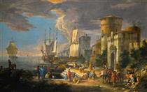 A Mediterranean Port Scene - Luca Carlevaris