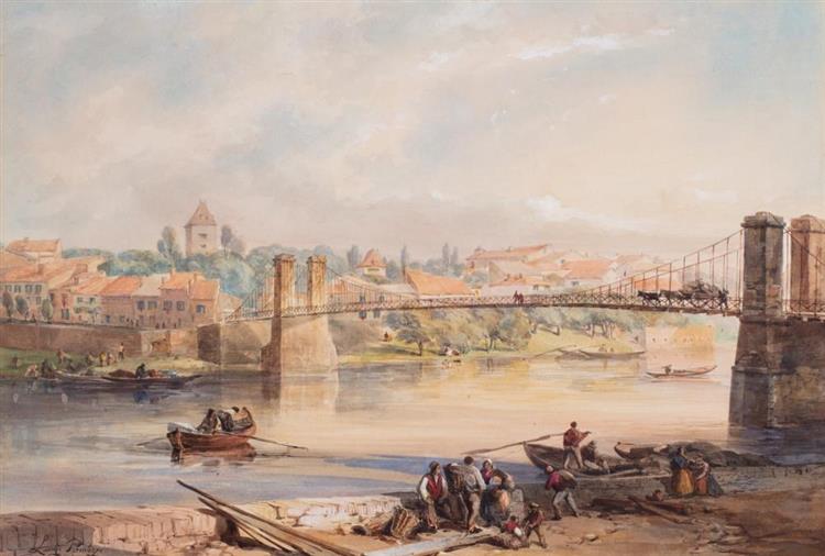View of a bridge in a city along a river - Luigi Premazzi